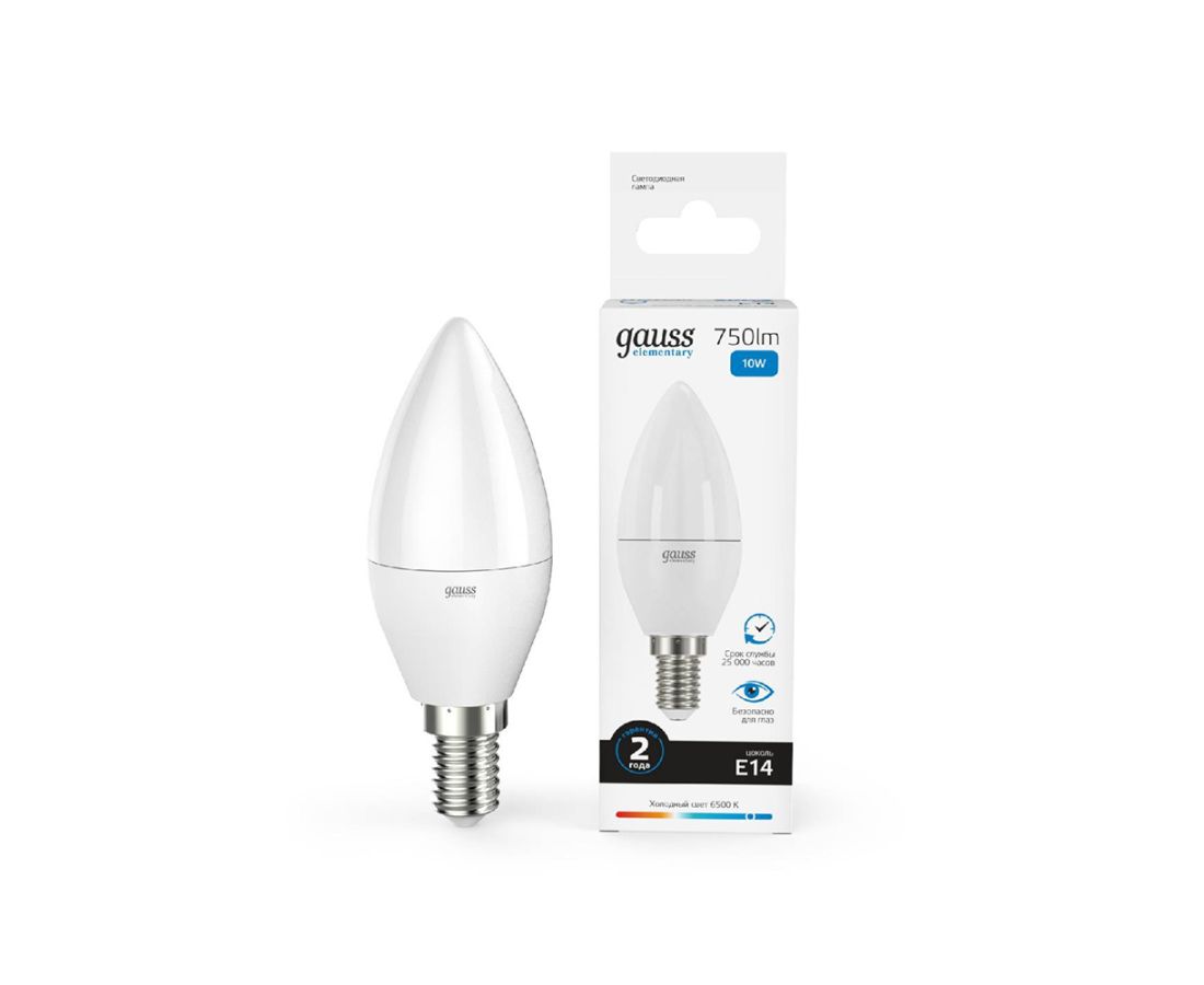ნათურა Candle 10W 750lm 6500K Е14 LED 1/10/100 Gauss — ნათურა და ვაზნა